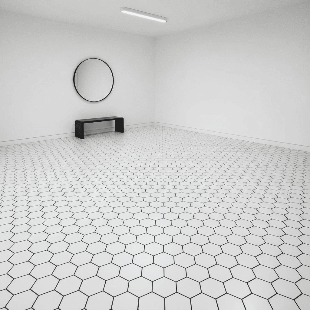 черная затирка на белой плитке на полу