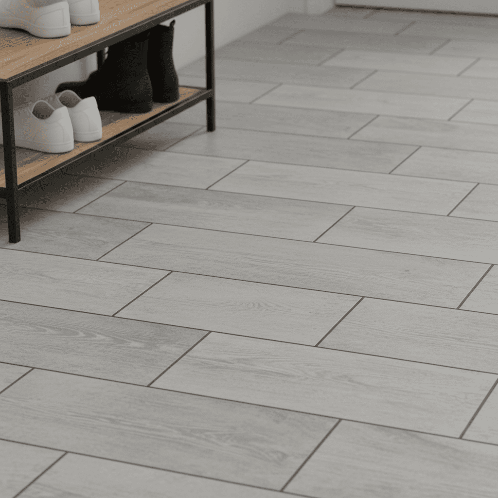 на светло серой плитке графитовая затирка