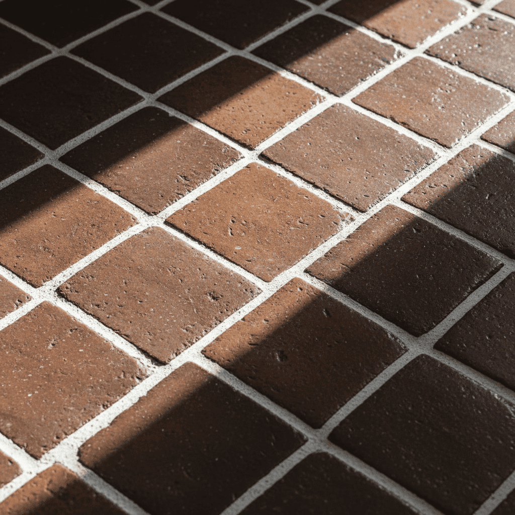 белая затирка на коричневой плитке