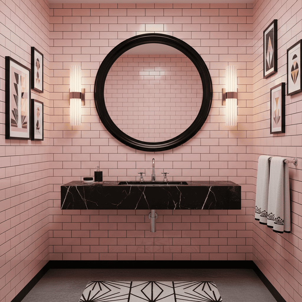 розовая плитка с черной затиркой розовая плитка с черной затиркой